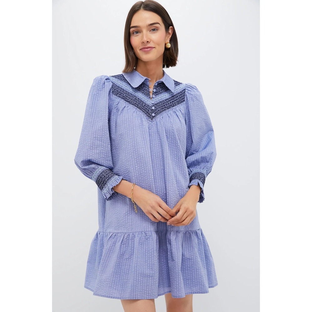 Tuckernuck Pomander Place Juliette Stripe Dress Blue Smocked Mini Womens Medium